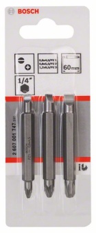 Набор из 3 двухсторонних насадок S 1,2x6,5, S 0,6x4,5, S 0,8x5,5 PZ1, PZ2, PZ3 60 mm 2607001747